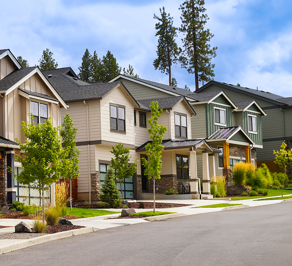 Suburban street with modern houses